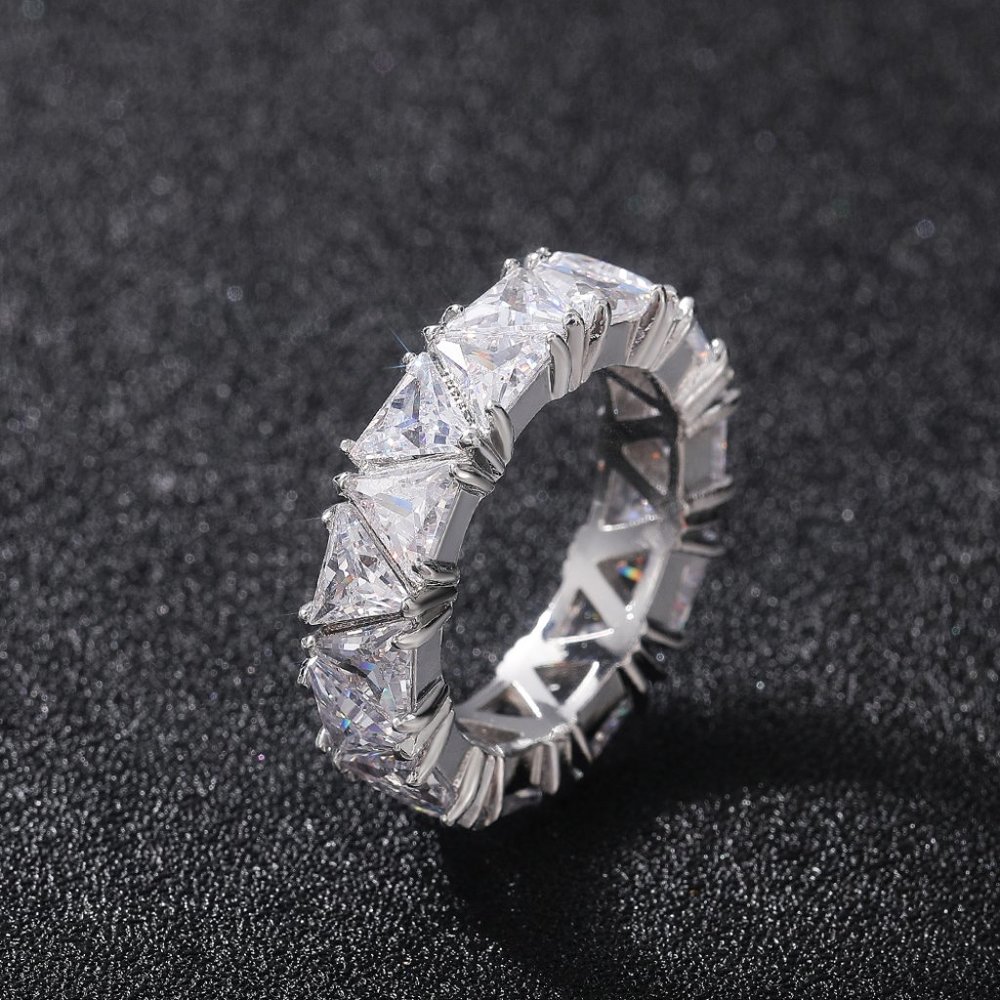 Shiny Triangle CZ Silver Plated Trendy Eternity Ring for Women, L211 - Picture 6 of 10